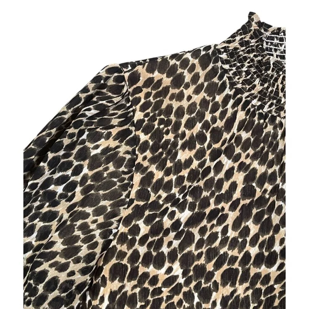 J.Crew Women’s Leopard Print Smocked Neck Blouse - Medium